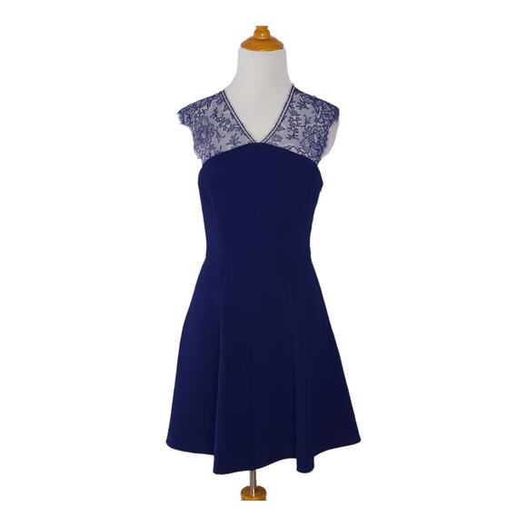 The Kooples Lace Sleeve Cocktail Dress Blue Fit Flare Crepe Medium - Picture 2 of 14